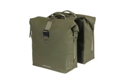 Sakwa podwówjna BASIL SOHO DOUBLE PANNIER BAG NORDLICHT Universal Bridge System 41L, 100% wodoodporna moss green oświetlenie Nor