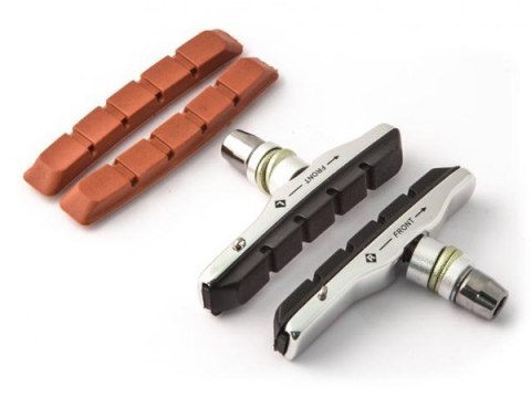 Klocki hamulcowe CLARKS CP513, 72mm, Obudowa aluminiowa, Warunki Suche i Mokre, MTB, XTR V-brake, Czarne + 2x wkładki czerwone