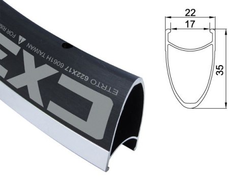 Obręcz szosa ALEXRIMS CX35, V-brake, Stożek 35mm, 700C 622-17, 32 otwory, Czarna, Waga 490g (DWZ)